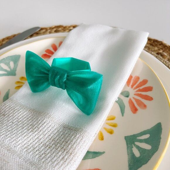 Stylish Bow Napkin Rings – Medium Green - Handmade - Wedding Party Event Planner - Picture 2 of 11